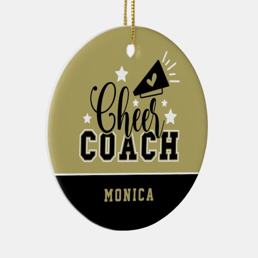 Cute Cheer Coach, speciaal gepersonaliseerd goud e Keramisch Ornament (Rechts)