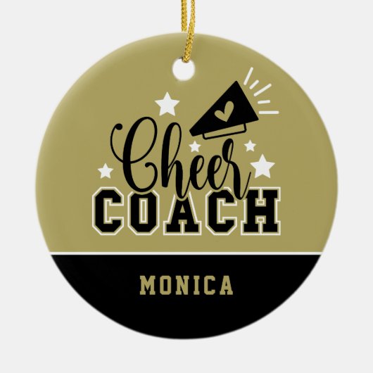 Cute Cheer Coach, speciaal gepersonaliseerd goud e Keramisch Ornament (Voorkant)