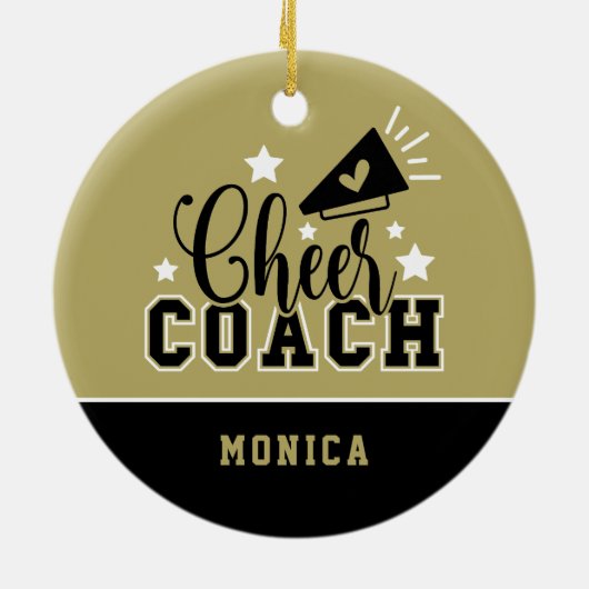 Cute Cheer Coach, speciaal gepersonaliseerd goud e Keramisch Ornament (Achterkant)