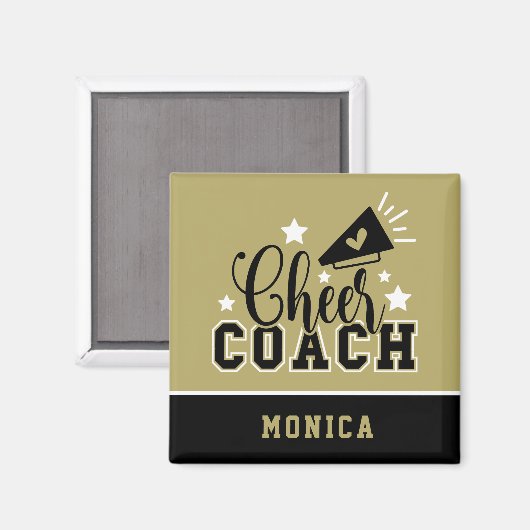 Cute Cheer Coach, speciaal gepersonaliseerd goud e Magneet (Voorkant / Achterkant)