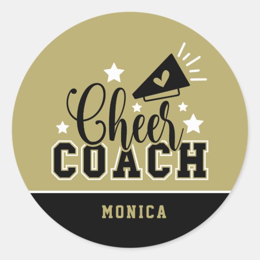 Cute Cheer Coach, speciaal gepersonaliseerd goud e Ronde Sticker (Voorkant)