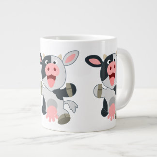 Cute Cheerful Cartoon Koe Grote Koffiekop