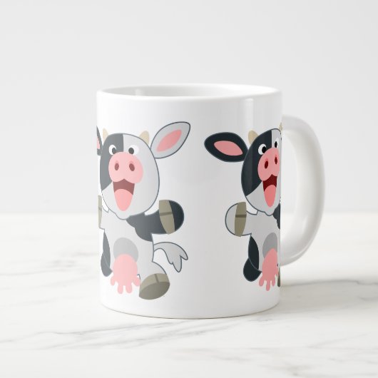 Cute Cheerful Cartoon Koe Grote Koffiekop (Voorkant rechts)