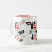 Cute Cheerful Cartoon Koe Tweekleurige Koffiemok (Voorkant links)