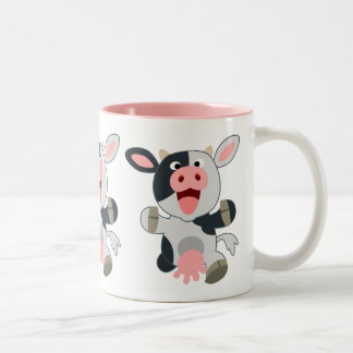 Cute Cheerful Cartoon Koe Tweekleurige Koffiemok