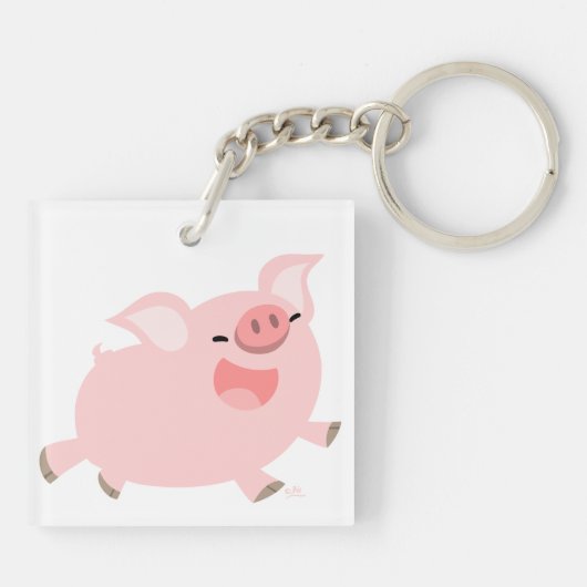 Cute Cheerful Cartoon Pig AcrylSleutelhanger Sleutelhanger (Achterkant)