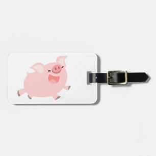 Cute Cheerful Cartoon Pig Bagagelabel