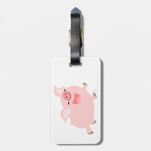 Cute Cheerful Cartoon Pig Bagagelabel (Achterkant verticaal)