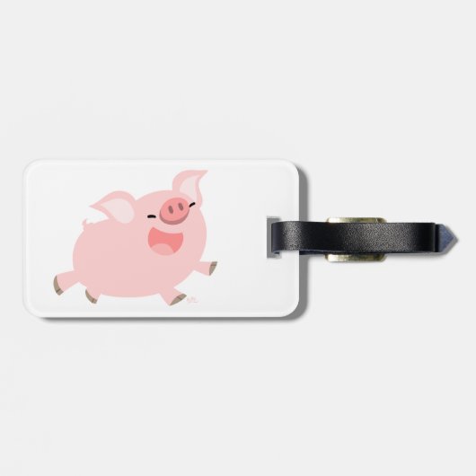 Cute Cheerful Cartoon Pig Bagagelabel (Achterkant horizontaal)