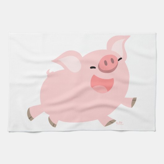 Cute Cheerful Cartoon Pig Kitchen Towel Theedoek (Horizontaal)