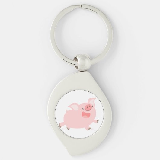 Cute Cheerful Cartoon Pig Metal Sleutelhanger (Voorkant)