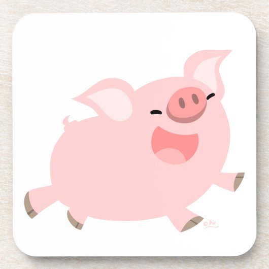 Cute Cheerful Cartoon Pig Onderzetter Set (Voorkant)