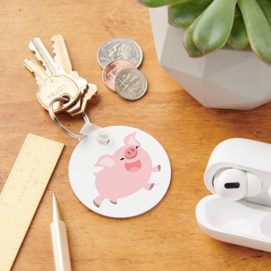 Cute Cheerful Cartoon Pig Sleutelhanger (Bureau)