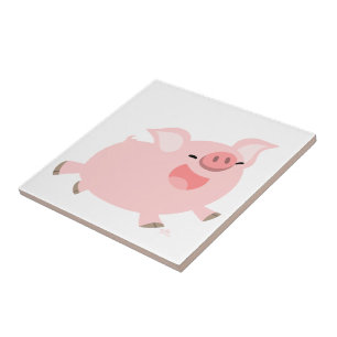 Cute Cheerful Cartoon Pig Tile Tegeltje