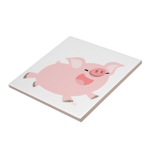 Cute Cheerful Cartoon Pig Tile Tegeltje (Zijkant)