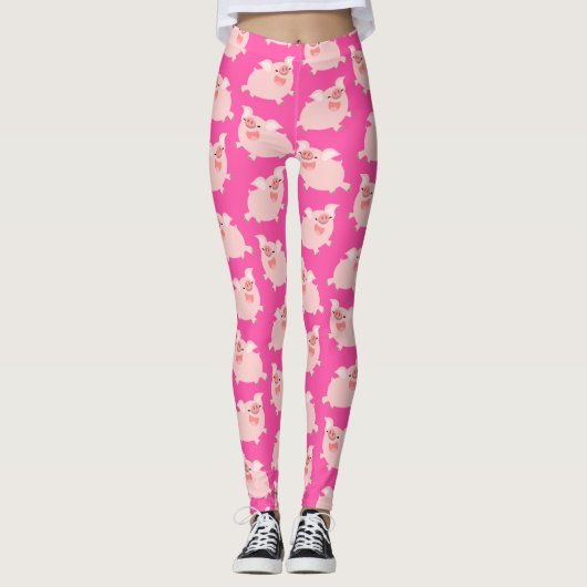 Cute Cheerful Cartoon Pigs Pattern Leggings (Voorkant)