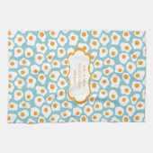 Cute Cheerful Eggs Pattern | Monogram Tea Towel Theedoek (Horizontaal)