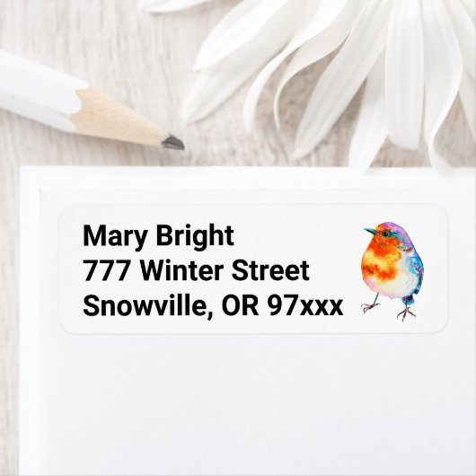 Cute Cheerful kerstRobin-Waterverf Etiket (Insitu)