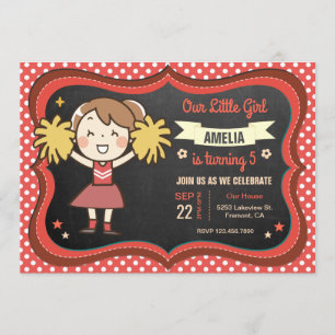 Cute Cheerleader Girl Birthday Party Invitation Kaart