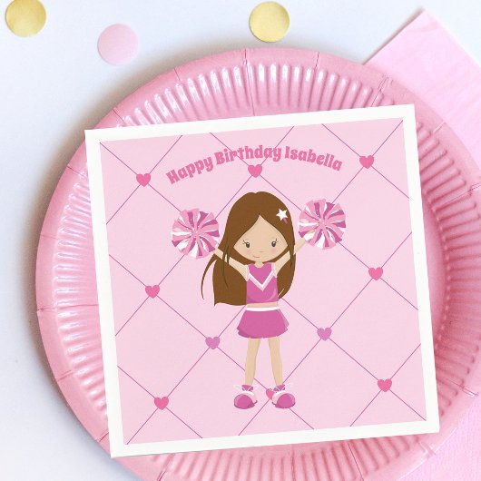 Cute Cheerleader Kinder Custom Pink Birthday Party Servet