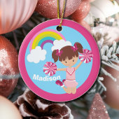 Cute Cheerleader Monogram Roze Kinder kerst Keramisch Ornament