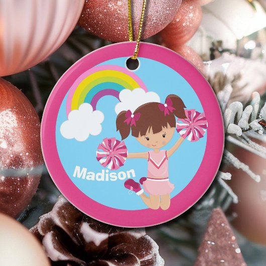 Cute Cheerleader Monogram Roze Kinder kerst Keramisch Ornament