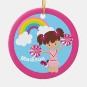 Cute Cheerleader Monogram Roze Kinder kerst Keramisch Ornament (Voorkant)
