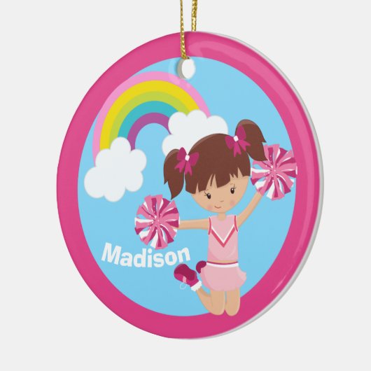 Cute Cheerleader Monogram Roze Kinder kerst Keramisch Ornament (Links)