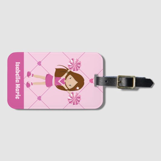 Cute Cheerleader Pink Hearts Personalized Cheer Bagagelabel (Voorkant (horizontaal))