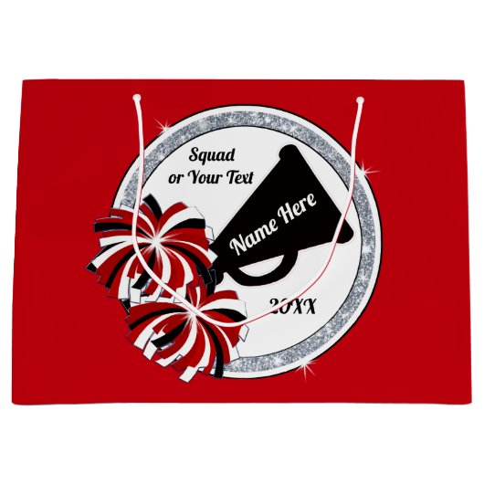 Cute Cheerleading Gift Bags, rood, wit en zwart Groot Cadeauzakje (Voorkant)
