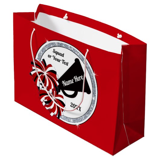 Cute Cheerleading Gift Bags, rood, wit en zwart Groot Cadeauzakje (Achterkant Gekanteld)