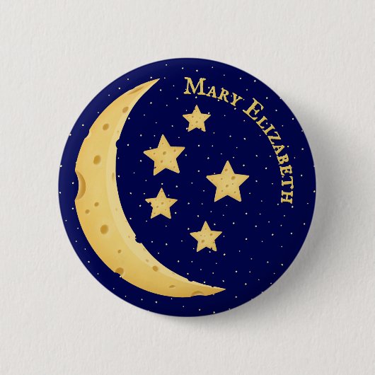 Cute Cheese Moon & Stars Celestial Name Badge Ronde Button 5,7 Cm (Voorkant)