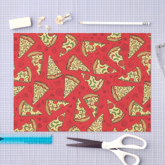Cute Cheese Pizza Slices Red Pattern Tissuepapier (Craft)