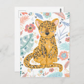Cute Cheetah Cub en Floral Briefkaart (Voorkant / Achterkant)