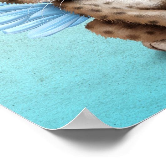 Cute Cheetah Cub met Fairy Wings op Blue Poster (Hoek)