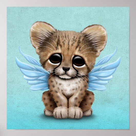 Cute Cheetah Cub met Fairy Wings op Blue Poster (Voorkant)