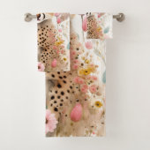 Cute Cheetah Cub Pastel Waterverf Flowers Kinder Bad Handdoek (Insitu)