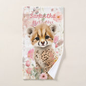 Cute Cheetah Cub Pastel Waterverf Flowers Kinder Bad Handdoek (Handdoek)