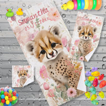 Cute Cheetah Cub Pastel Waterverf Flowers Kinder