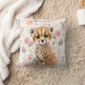 Cute Cheetah Cub Pastel Waterverf Spring Flowers Kussen (Deken)