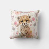 Cute Cheetah Cub Pastel Waterverf Spring Flowers Kussen (Voorkant)