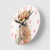 Cute Cheetah Cub Pastel Waterverf Spring Flowers Ronde Klok (Hoek)