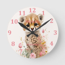 Cute Cheetah Cub Pastel Waterverf Spring Flowers