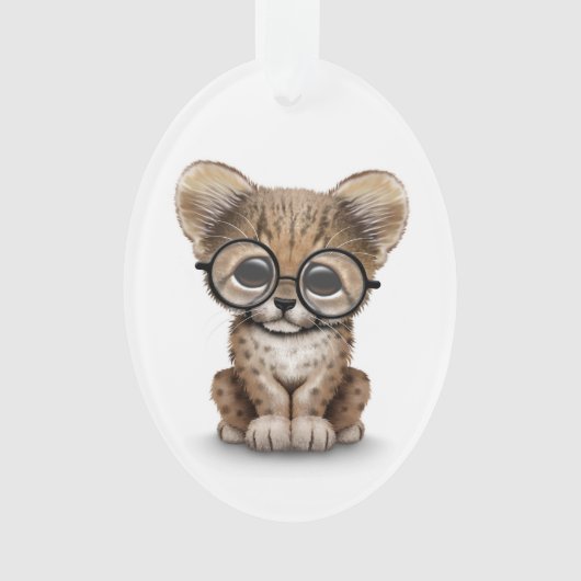 Cute Cheetah Cub Wearing Glasses on White Ornament (voorkant)