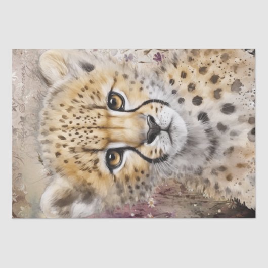 Cute Cheetah Cub Wild Cat Waterverf Tissuepapier (Voorkant)