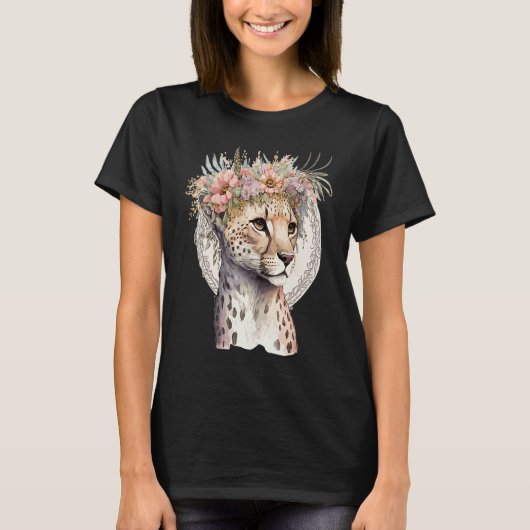 Cute Cheetah Flower Crown Boho Aesthetic T-shirt (Voorkant)