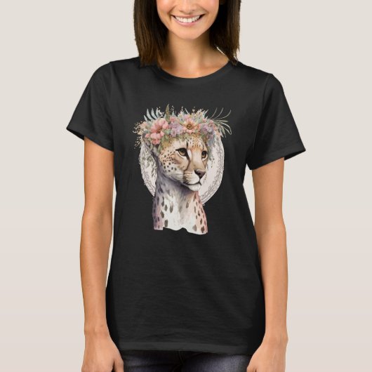 Cute Cheetah Flower Crown Boho Aesthetic T-shirt (Voorkant)
