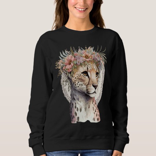 Cute Cheetah Flower Crown Boho Aesthetic Trui (Voorkant)