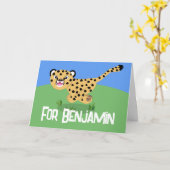 Cute cheetah lopende cartoon illustratie kaart (Gele Bloem)