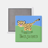 Cute cheetah lopende cartoon illustratie magneet (Voorkant / Achterkant)
